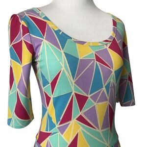 NWT Lularoe Nicole Dress XS 0 2 Stained Glass Abstract Geometric Dopamine